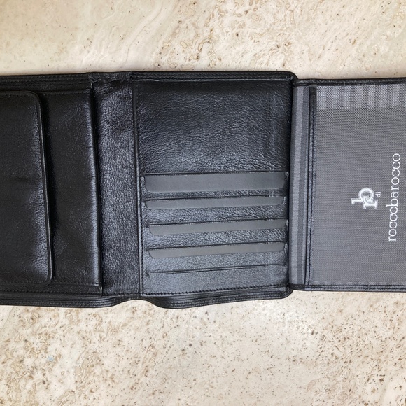 Roccobarocco Trifold Black Vegan Italian Leather Wallet - Picture 2 of 7